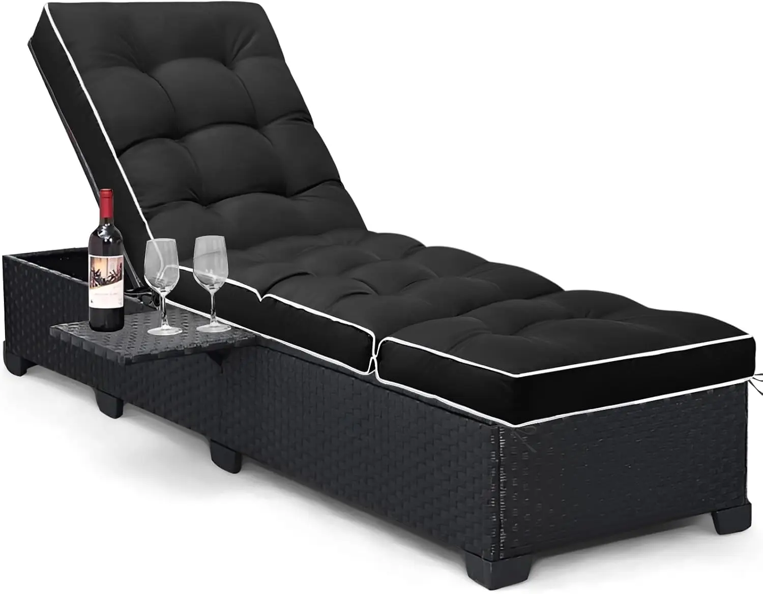 Waterproof Non-Slip Patio Chaise Lounge Cushion, Thickened 76.4x22.8x4.7in, Black