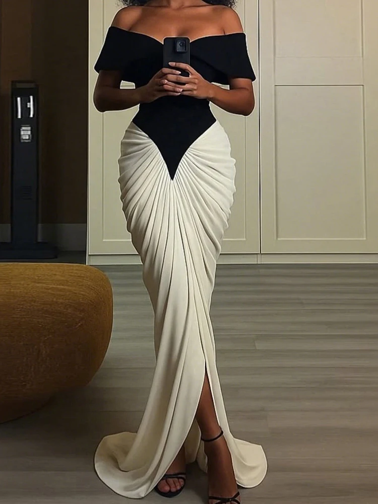 Estranho gato retalhos fora do ombro vestido feminino ruched sexy em camadas estiramento magro noite cocktail dividir festa de aniversário bodycon