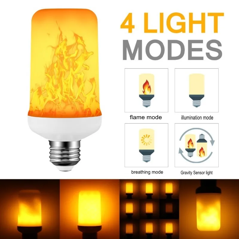 E27 LED Flame Light Bulbs 4 Modes Party LED Flame Effect Light Simulation Fire Lights Bulb KTV Festival Garden Decor Light