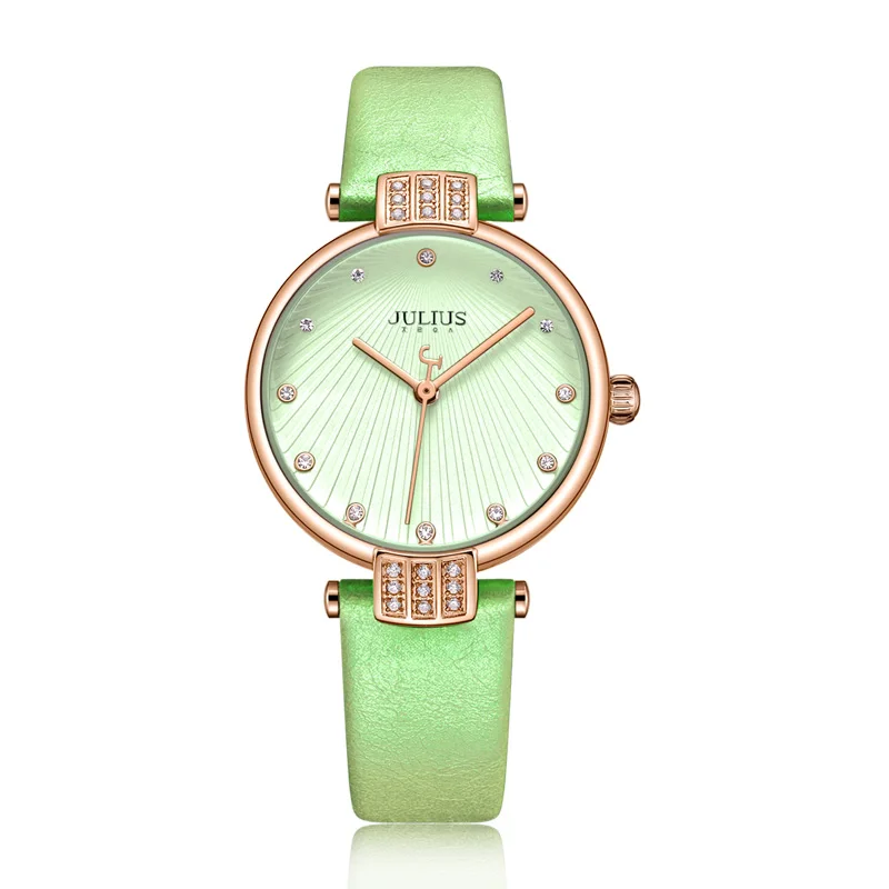 Hot Rhinestones Julius Lady Women's Watch Fashion Hours Bracelet Real Blue Leather Girl's Birthday Gift Box