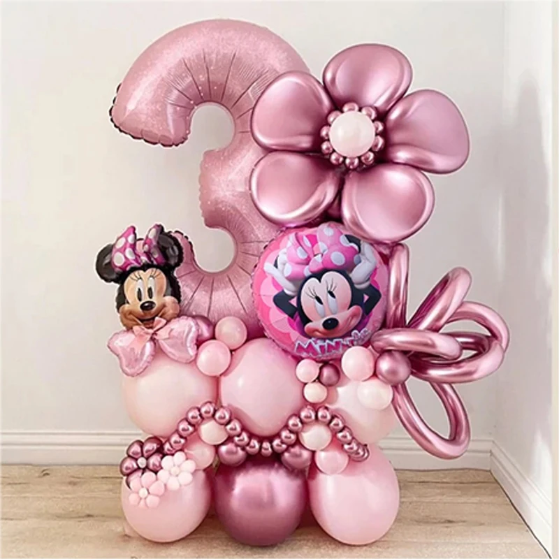 Juego de 45 Uds de globos de Mickey Minnie Mouse de Disney, globos de papel de aluminio con números de 32 pulgadas, decoraciones para fiesta de cumpleaños y Baby Shower para niños