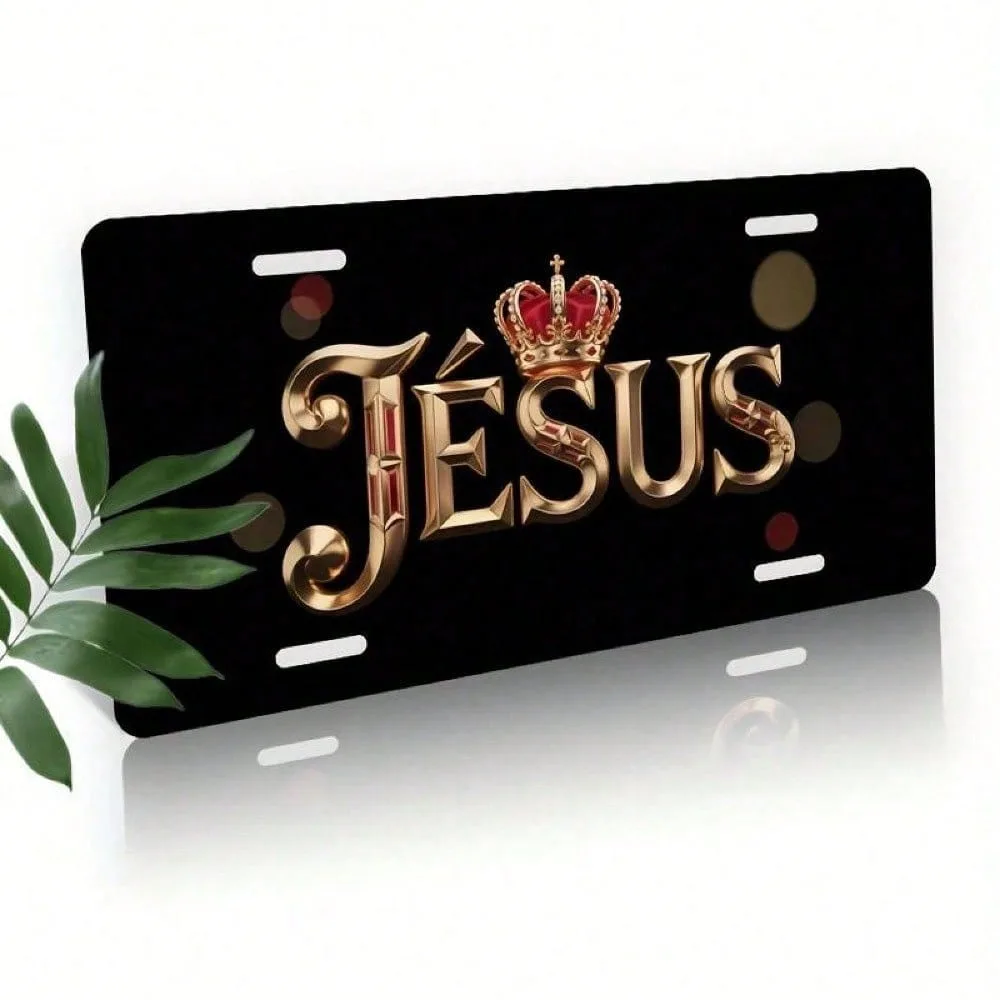 CIFBUY Jesus Crown Gold Aluminum Wall Art Waterproof Durable Metal Sign for Home Garage Man Cave Believers Decor