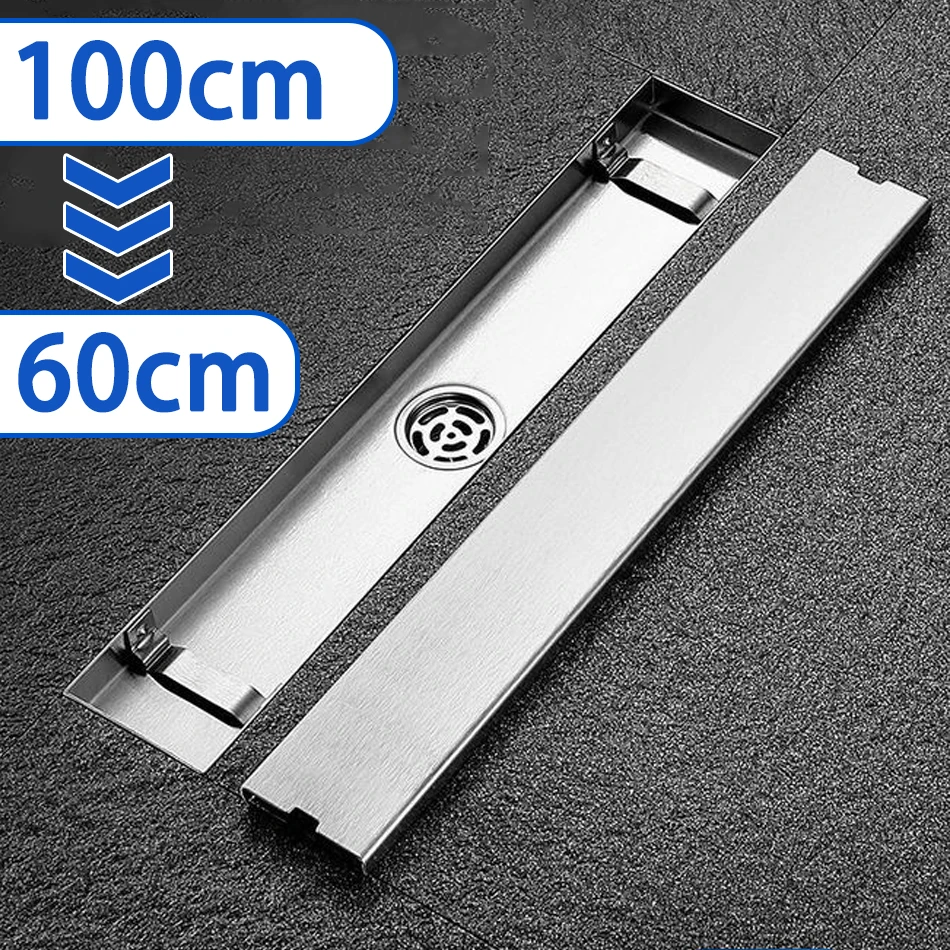 

Invisible Floor Drain 304 Stainless Steel Rectangle Bath Shower Tray Long Drainage Linear Floor Drains Cover 60 70 80 90 100 CM