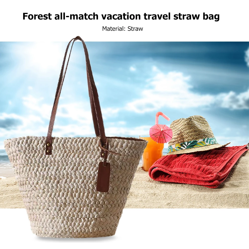 Women Beach Woven Shoulder Bag Holiday Vacation Tote Travel Female Shopping Bag