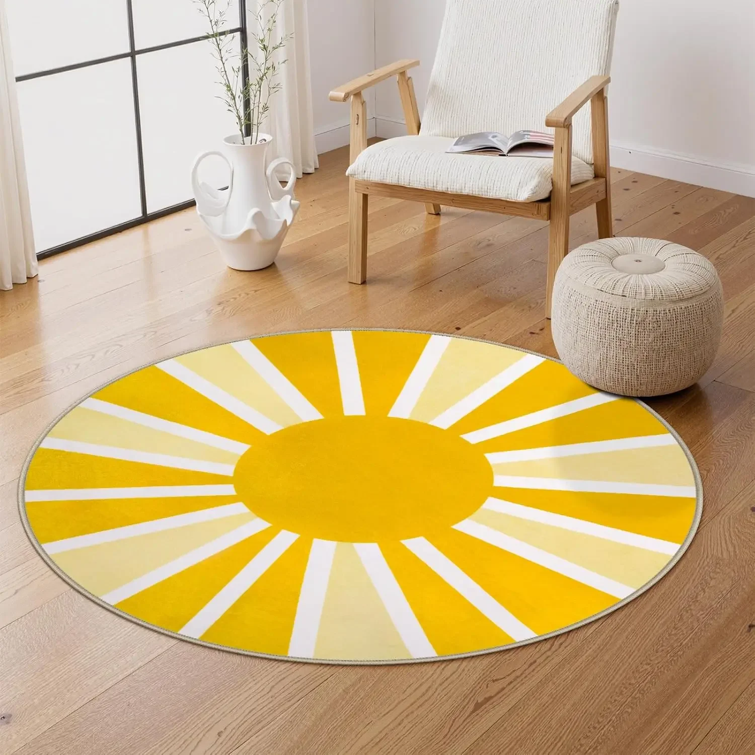 Boho Abstract Wave Printed Anti Slip Round Rug Soft Decorative Floor Carpet for Bedroom Living Room Study Indoor Home Decor Mat