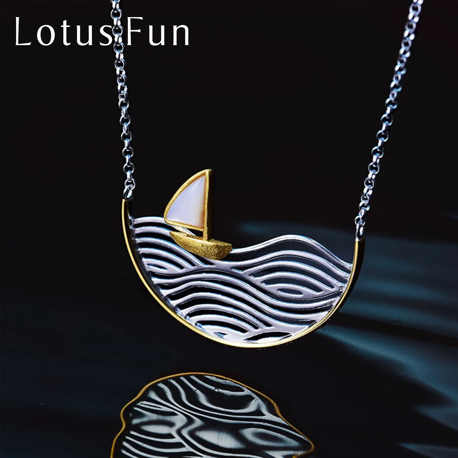 Lotus Fun Real 925 Sterling Silver Handmade Designer Fine Jewelry Creative Gold Sailboat Necklace for Women Acessorio Collier