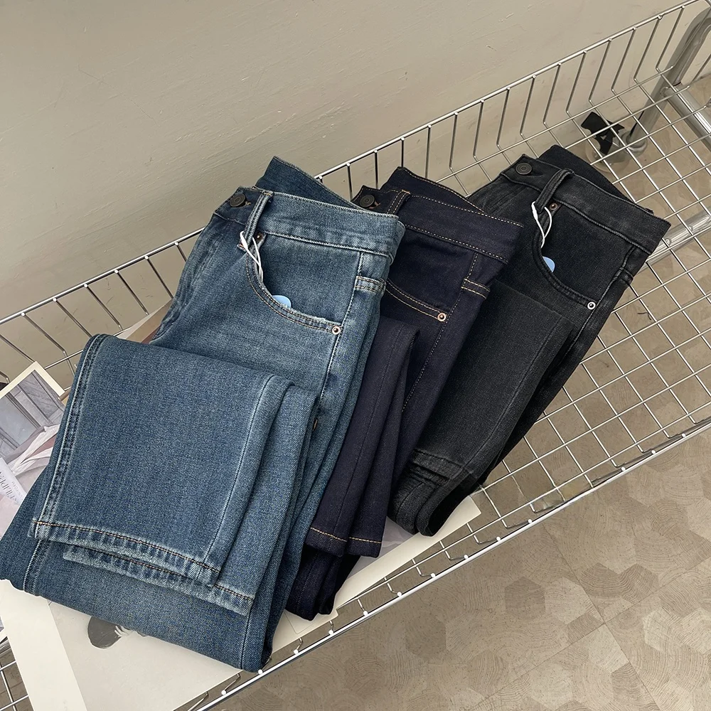360 °   Dżinsy damskie z elastycznego denimu, rozciągliwe w czterech kierunkach, z średnio-wysokim stanem, wyszczuplające, uniwersalne, idealne do pracy, modne na zimę.