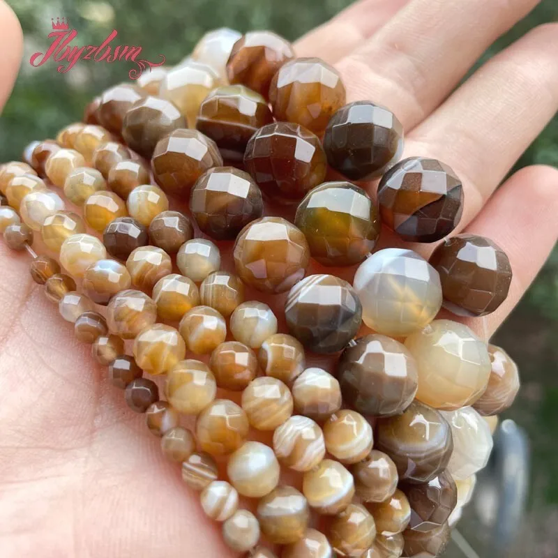 6/8/10/12mm Round Faceted Stripe Brazil Agates Natural Stone Beads For Jewelry Making DIY Necklace Bracelet 15\