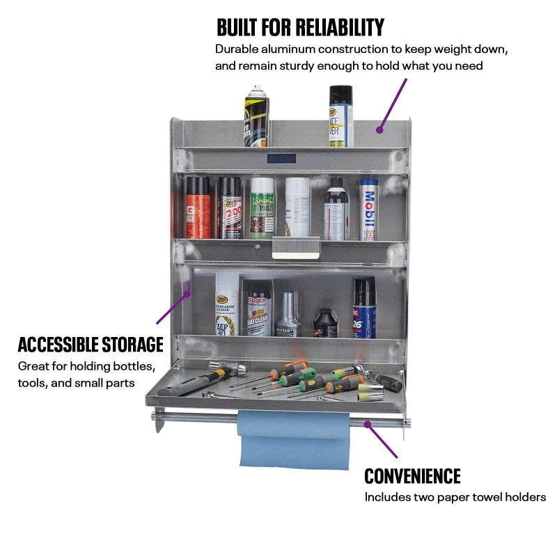 Standard Aluminum Trailer Storage Cabinet, Features Fold-Down Work Table, Two Paper Towel Holders and Storage