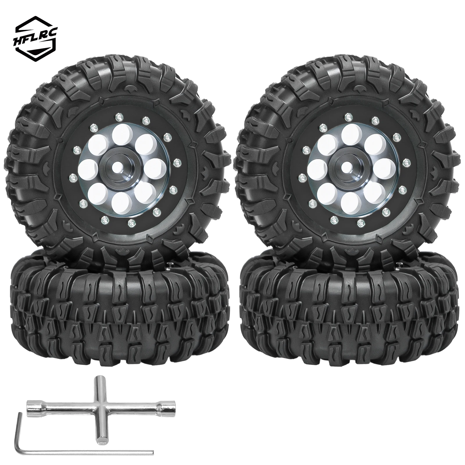 HFLRC 1.3 Inch Beadlock Wheels and Tires with Foam Inserts for 1/24 SCX24 1/18 TRX-4M FCX24 AX24 Aluminum Rims 4PCS