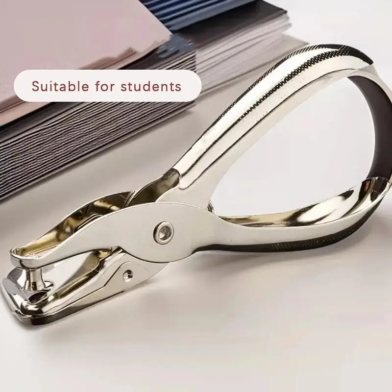 Stainless Steel Single Hole Punch Multi Material Compatible Non Slip Handle for Paper Crafting Plastic Card Punching Office Use