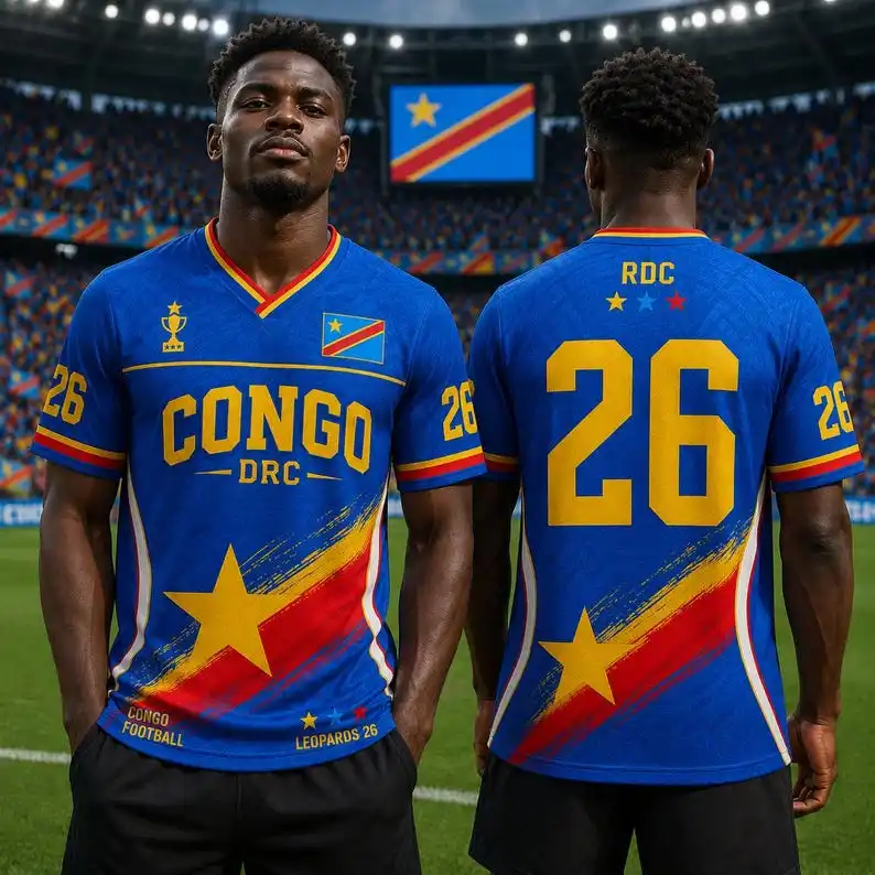 2026 Congo (Kinshasa) Fan Uniform Football Print Breathable V-neck Mesh Football T-shirt Is A Must-have for Fans