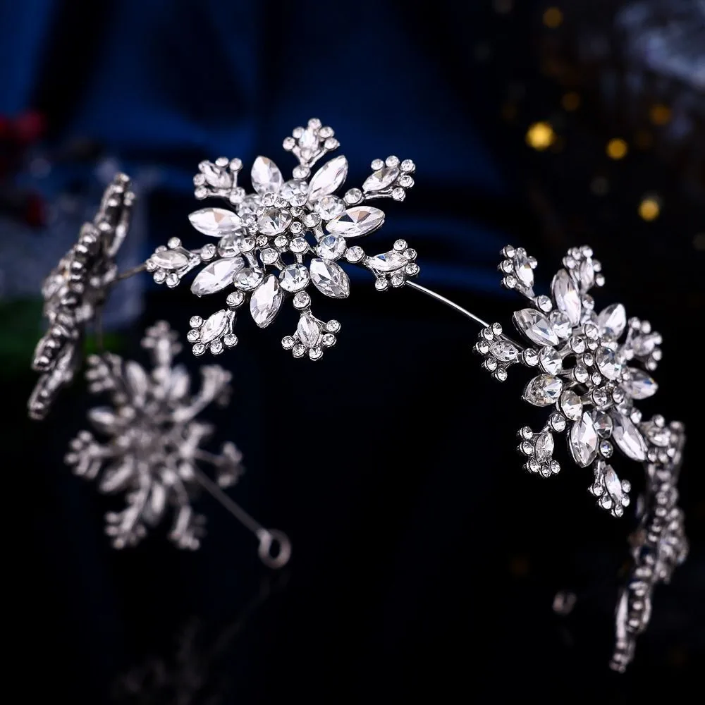 Silver Color Wedding Headdress Sparkling Snowflake Rhinestone Tiaras Snowflake Crown Shiny Headwear Hair Accessories image 2