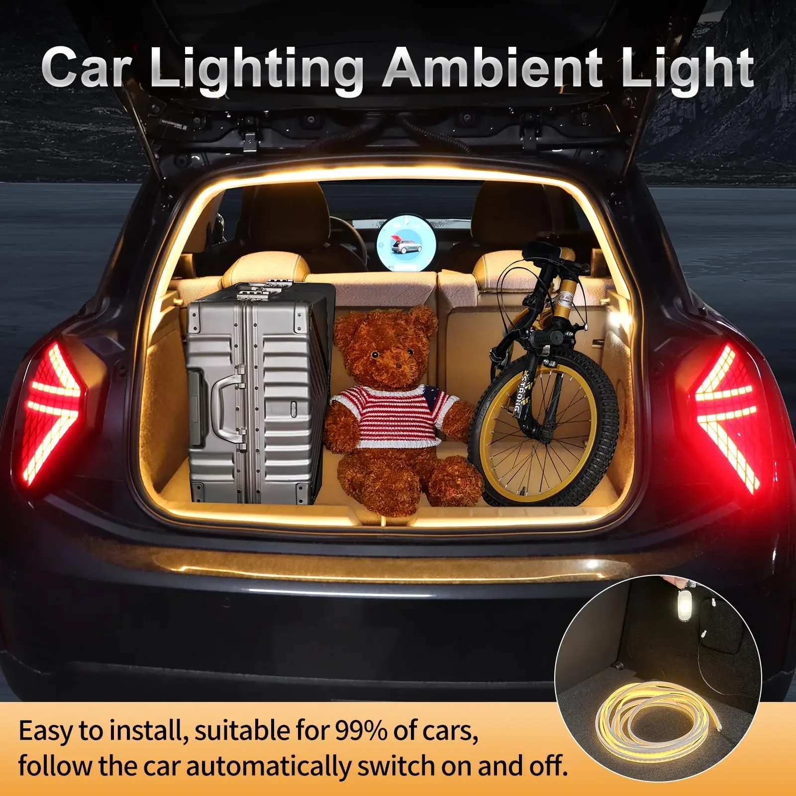 Car High Brightness Trunk Lighting Cuttable Universal Fit LED Rear Trunk Cargo Light Automatic Sensing Tailgate Light Strip
