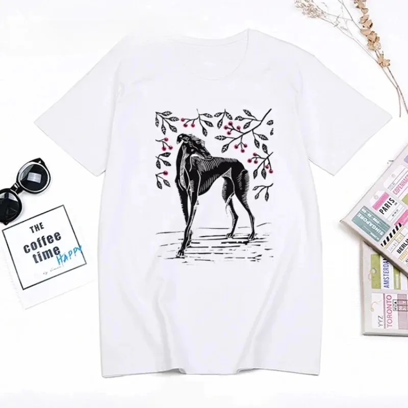 Greyhound Print Women's Tee Y2K Style Basic Round Neck Short Sleeve Tee Women's Casual Daily Breathable Harajuku Streetwear Tee