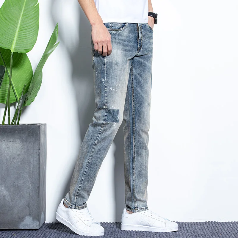 Pantalones vaqueros elásticos ajustados pequeños rectos primavera y otoño estiramiento Regular joven adulto caballero cómodo suelto hombre avanzado