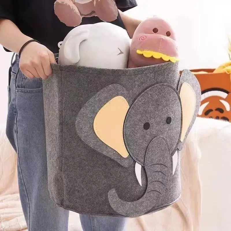 Cute Cartoon Animal Felt Storage Basket Large Capacity Foldable Laundry Hamper for Gym Sportswear Storage view 3