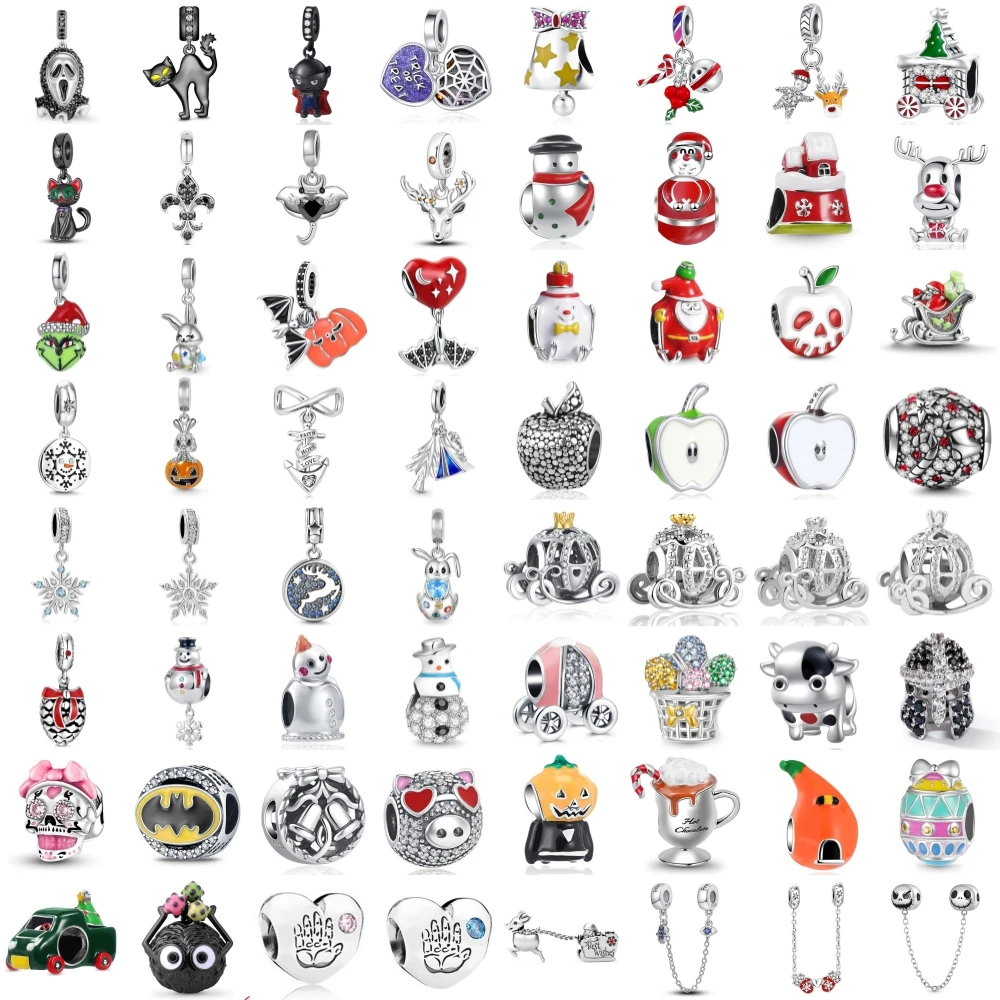 New 925 Silver Christmas Halloween Gifts Apple Pendants Charms Beads Fit Original Pandora Bracelet DIY Jewelry For Women 2024