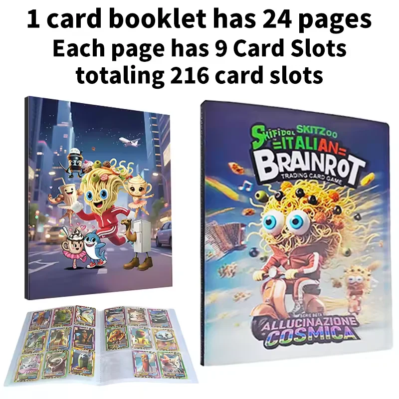 

216 шт. слот для карт, итальянский альбом для карт Brainrot, 9 карманов, держатель для торговых карточек, защитная пленка для хранения, буклет для карт