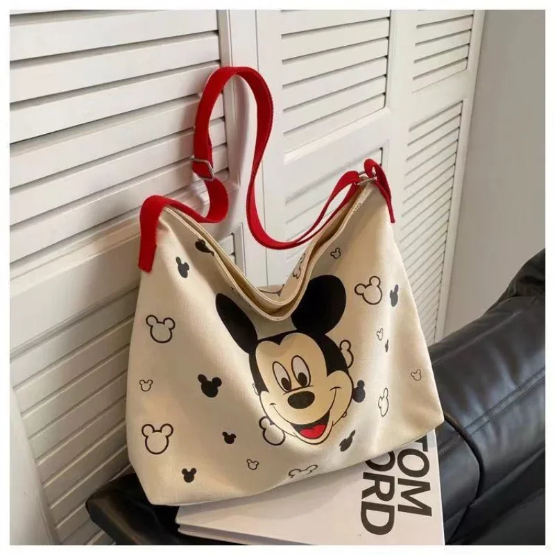 Borsa a tracolla in tela semplice Disney Mickey borsa a tracolla leggera di grande capacità per studenti con stampa di cartoni animati