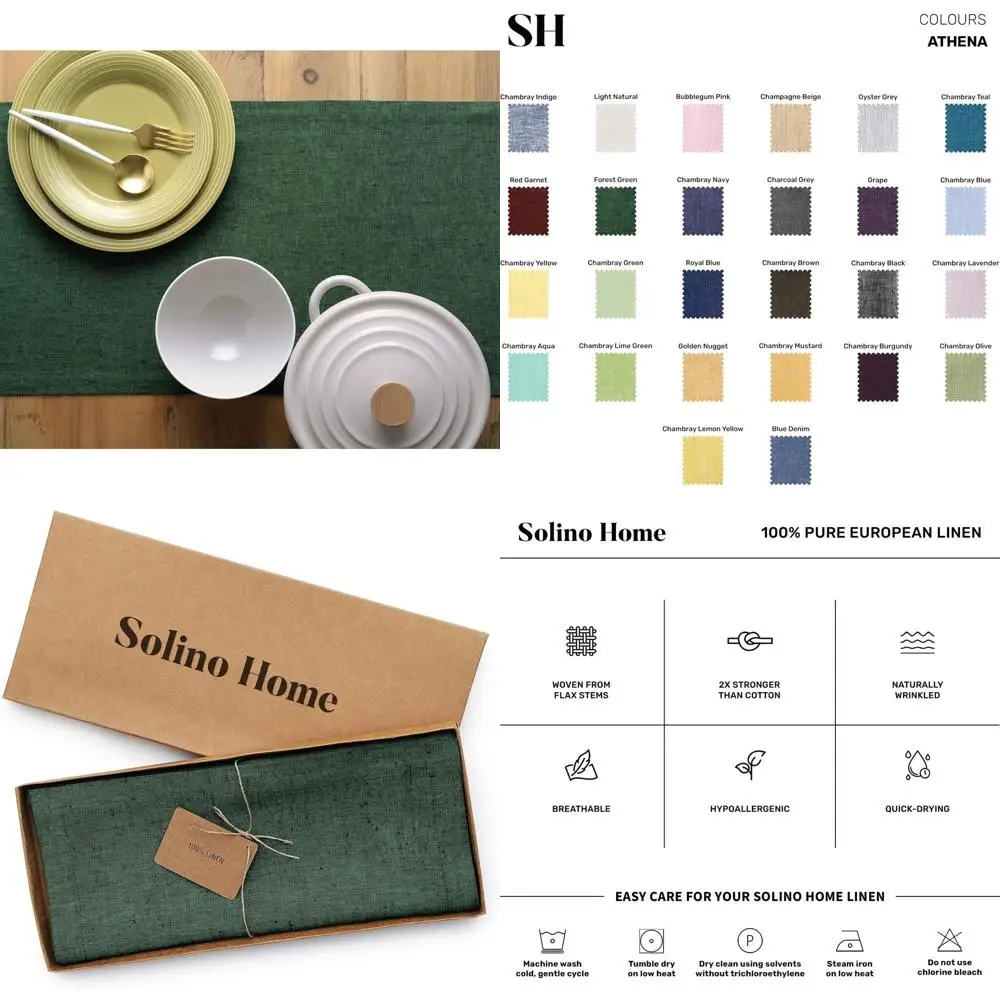 

Forest Green 14 x 90 Pure Linen Table Runner for Fall, Thanksgiving, Christmas, and Winter Dining