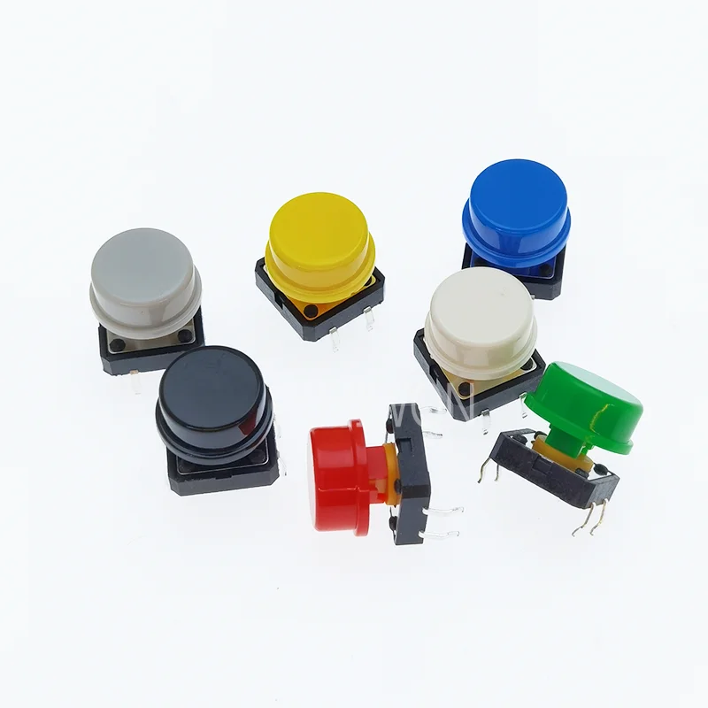 20PCS Tactile Push Button Switch Momentary 12*12*7.3MM Micro switch button with knob Yellow Green Red Kit 12x12x7.3