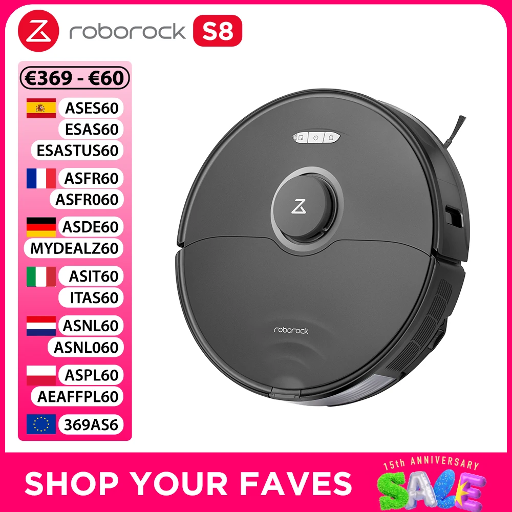 Roborock S8, Robot Aspirapolvere e Lavapavimenti Intelligente - Potente Aspirazione di 6000Pa,