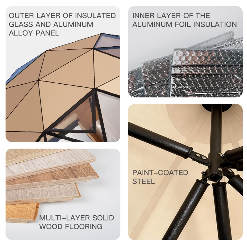 6m-10m Waterproof Soundproof Fireproof Geodesic Dome Tent Igloo Glamping with Bathroom Stove Jacuzzi Loft Wood Floor for Resorts