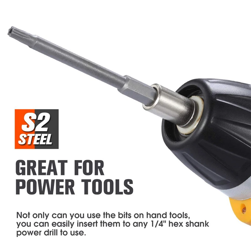 23pcs Torx Screwdriver Bit Set Hex Security Magnetic Head 50mm 100mm Extra Long Screw Driver Drill Bit 1/4in Hex Shank Tool Set