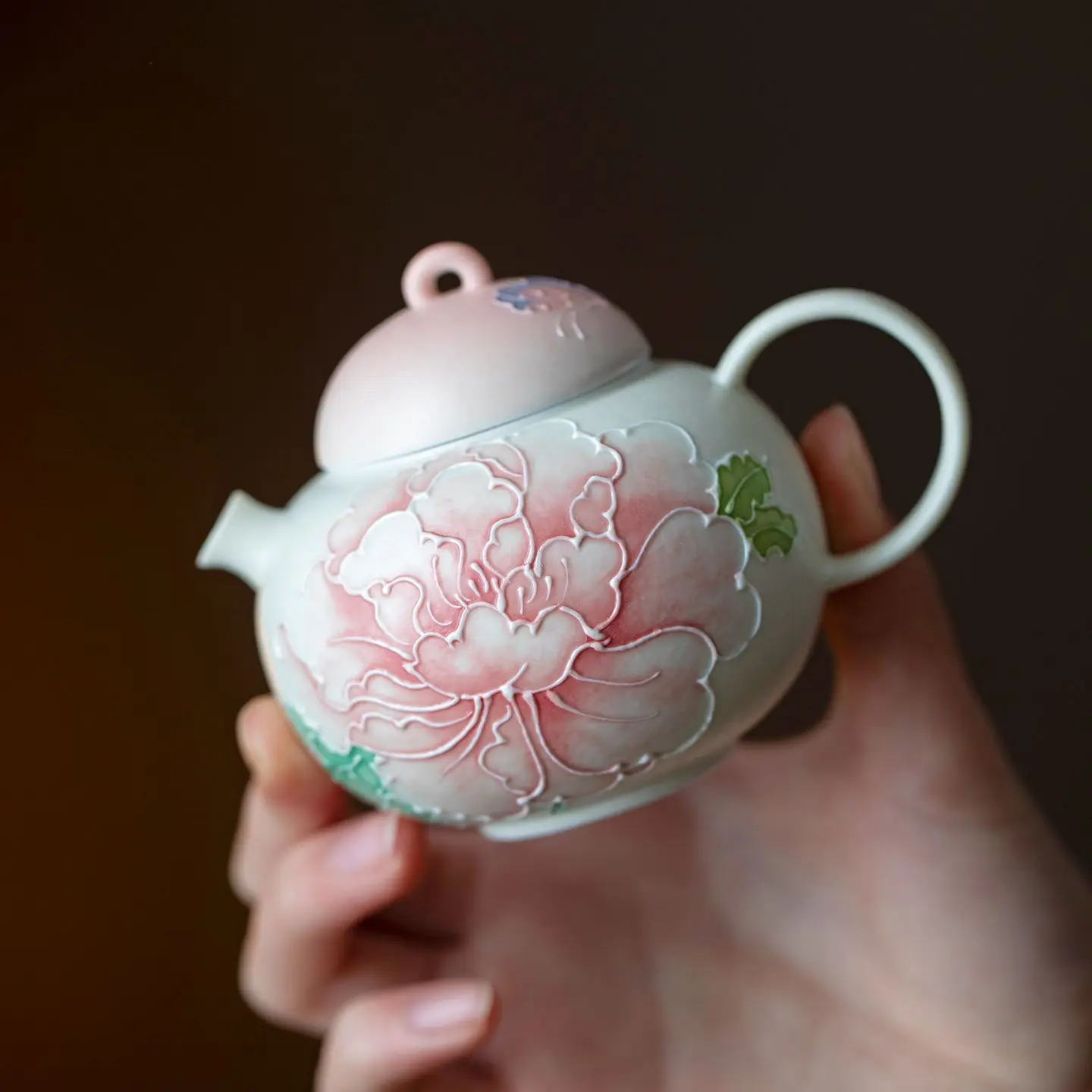 Rock Glaze Hand Painted Light Pink Peony Ceramic Teapot with Ball Hole Filter Cute Small Pot Home Tea Making Kung Fu Teaware