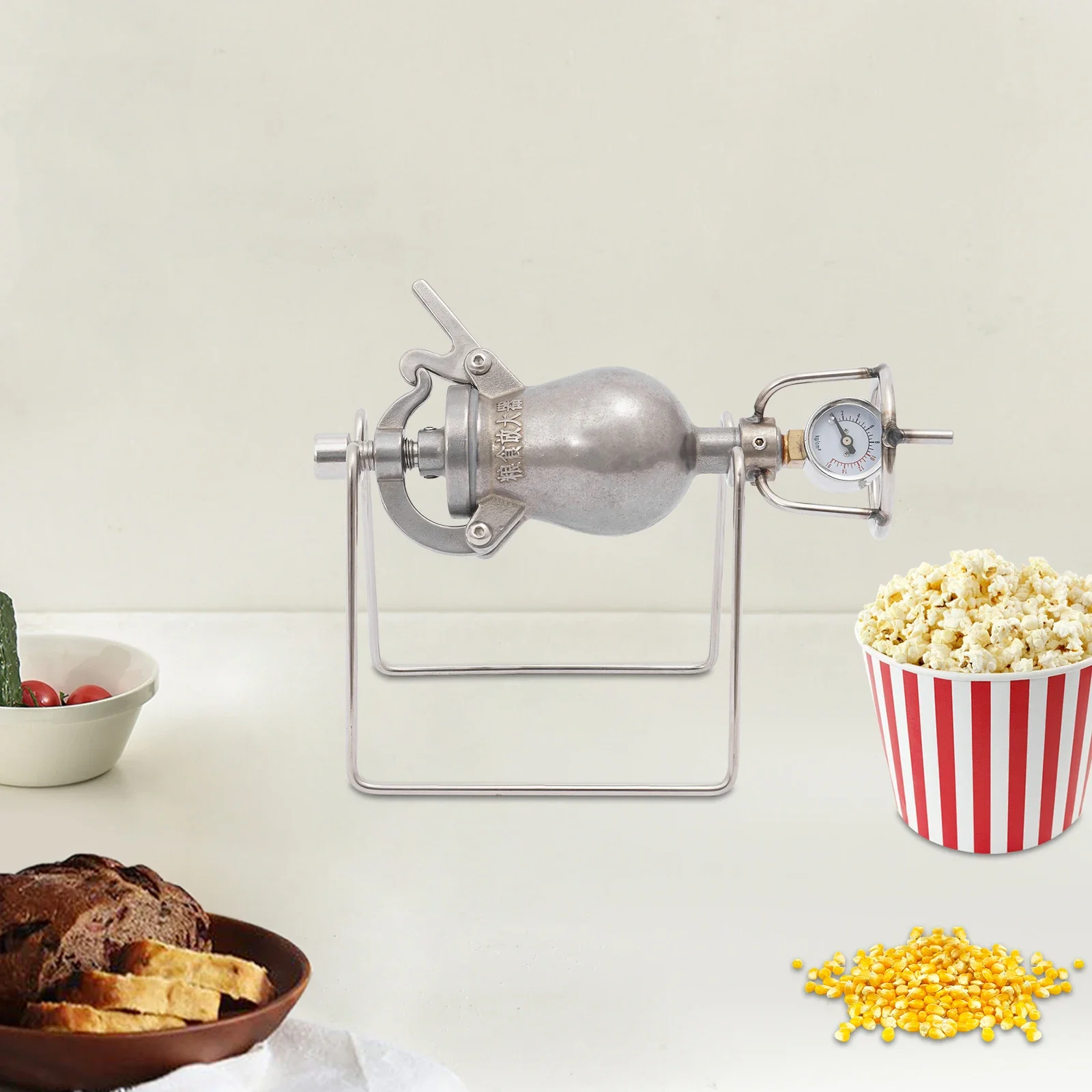 

Oil-Free Manual Popcorn Maker, Stainless Steel Portable Retro Design, No Oil Healthy Snacks, Easy Clean Compact Size