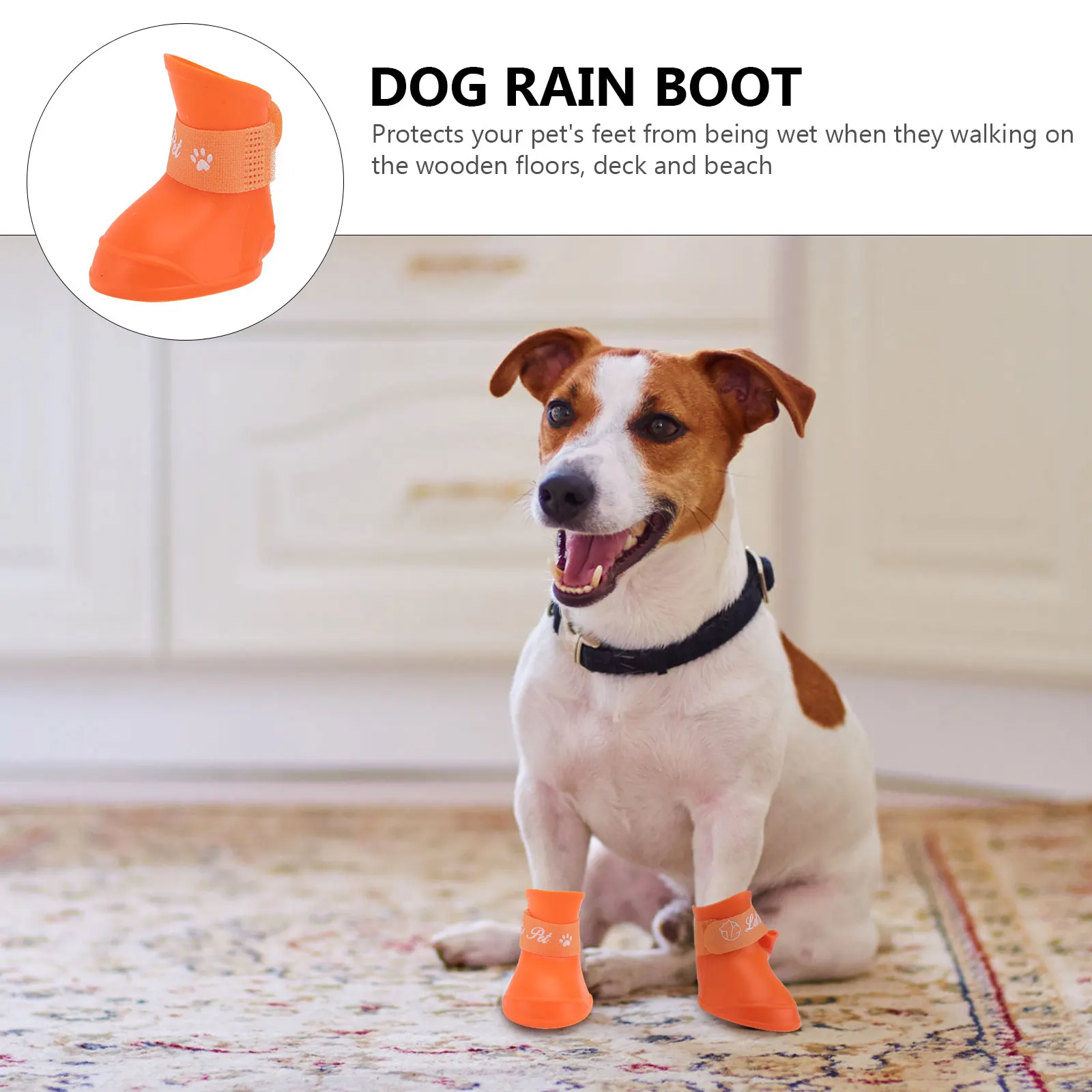 

Pet Dog Puppy Anti-Slip Rain Boots Rubber Waterproof Shoes L Orange Pvc Eco-Friendly Mud Protection Fastening Tape