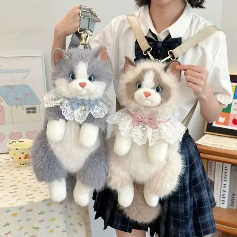 

Реалистичный плюшевый рюкзак с изображением кота регдолла, милый кавайный аниме, мягкая игрушка, мягкий подарок на день рождения для девочек, женщин, друзей, коллекционная BFF