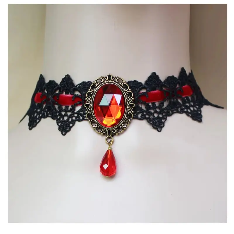 Sexy Neue Collares Gothic Halsreifen Kristall Schwarz Spitze Halsband Halskette Vintage Viktorianischen Frauen Halsband Steampunk Schmuck – Detail 7