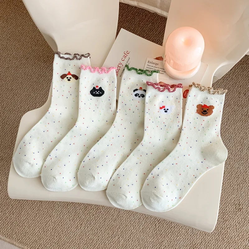 

10 pairs of lace socks for women in spring autumn mid length socks with anti odor bow versatile comfortable casual socks a