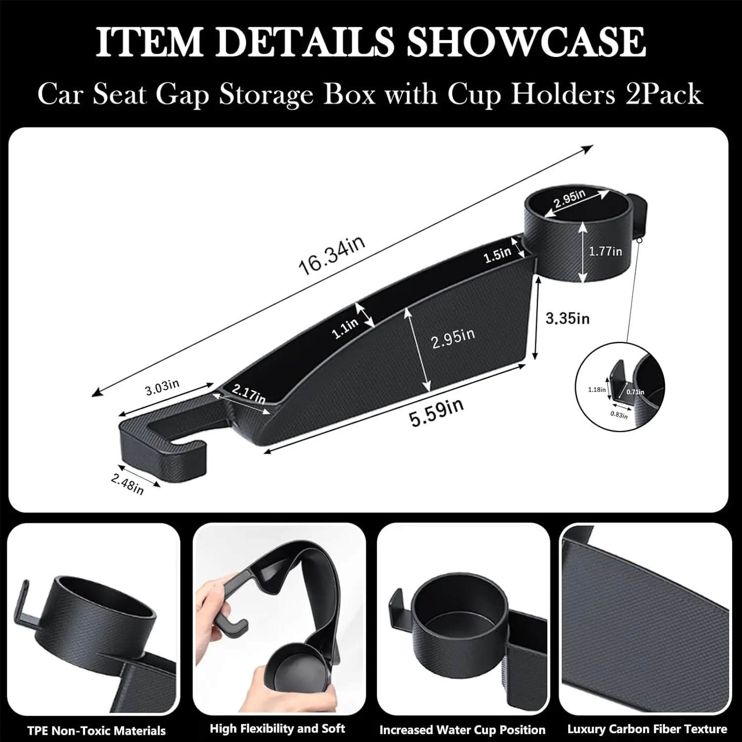 Car Seat Gap Filler Set of 2, Upgraded Car Side Seat Gap Fillers with Organizer, Cup Holder & Hook Function - view 4