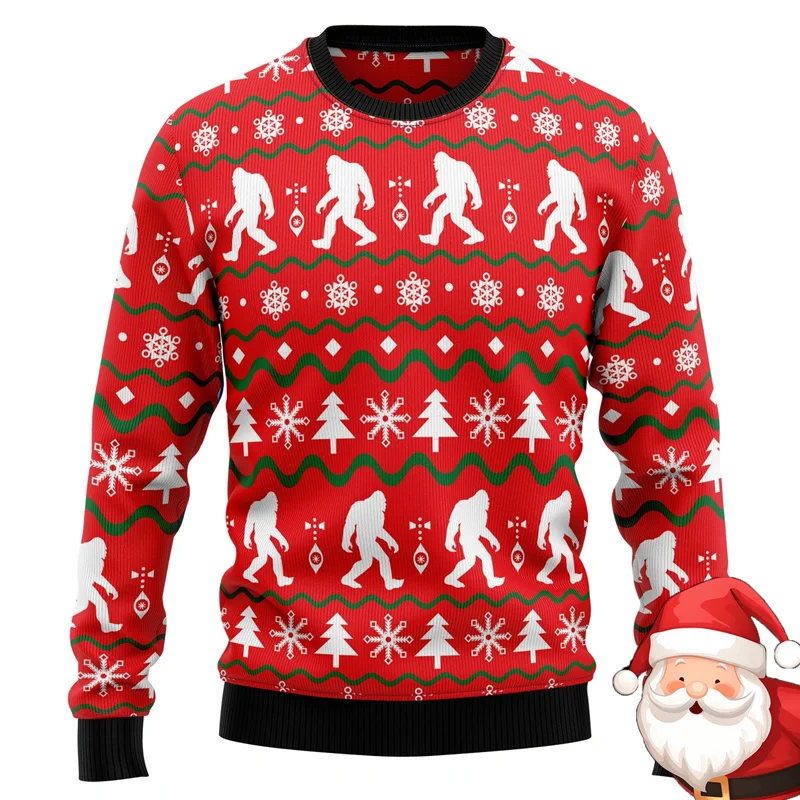 

Full Print Bigfoot Ugly Christmas Sweater For Men Personality Street Cartoon Style Savage Pullover Sweatshirts Xmas New Sweaters