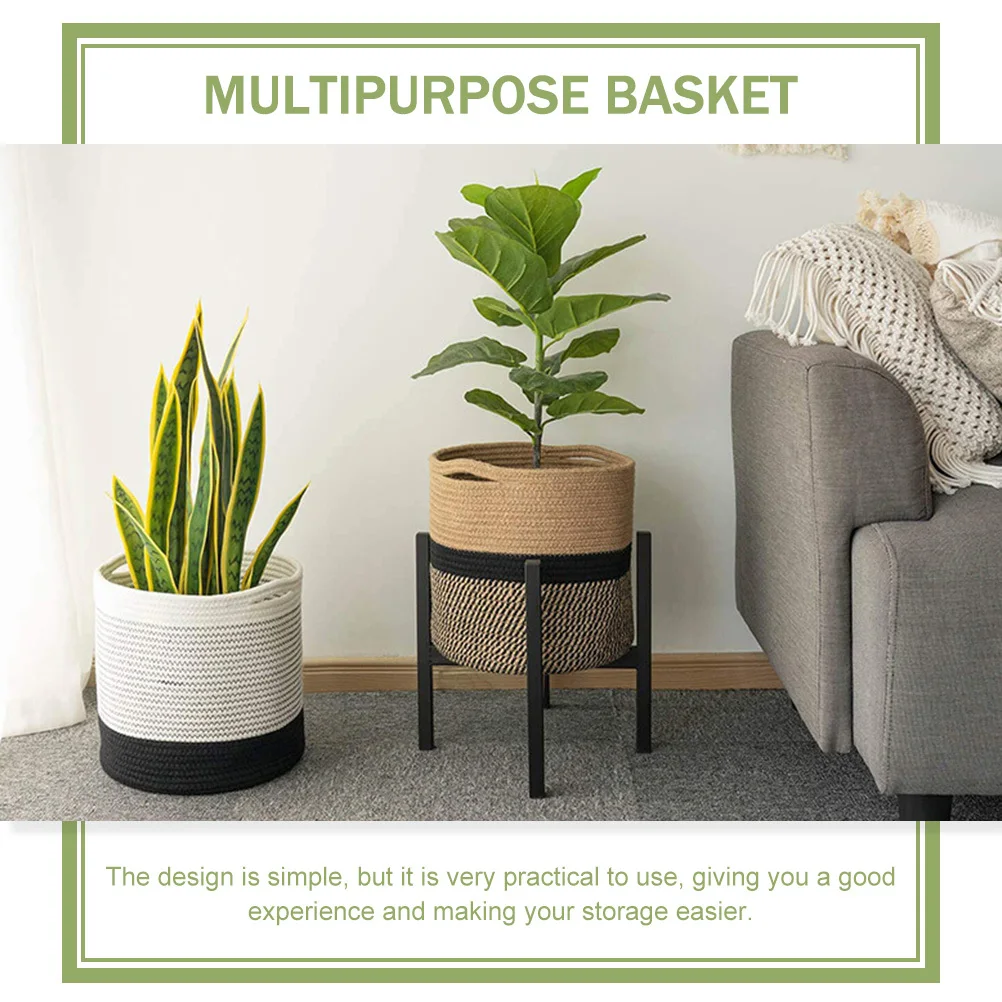 

Woven Storage Basket Cotton Rope Handcrafted Multipurpose Holder for Bathroom Bedroom Living Room Household Decorative Use