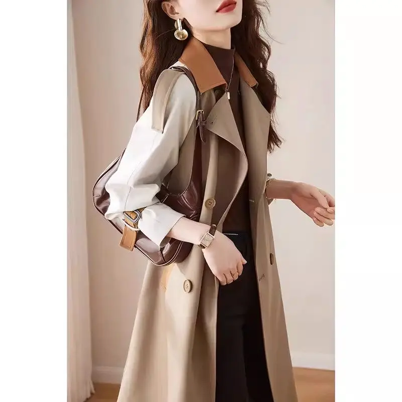 

Splicing Contrasting Color Windbreaker Coat For Women's 2024 New Spring High-End Streetwear British Autumn Trench Outerwear K195