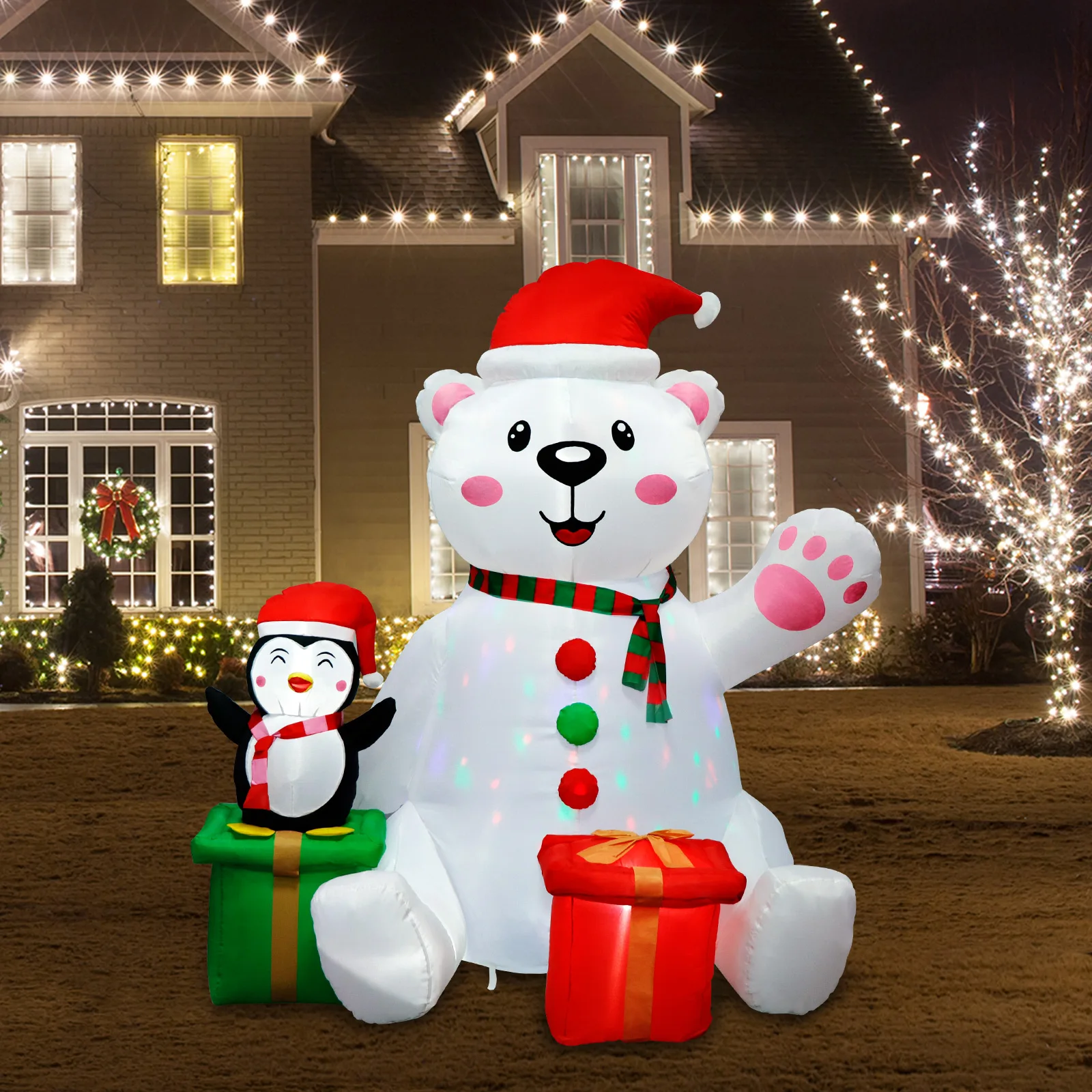 6 Ft Christmas Inflatable Polar Bear Penguin Outdoor Decoration with  LED Light Up Blow Up Yard Decoration for Xmas decor