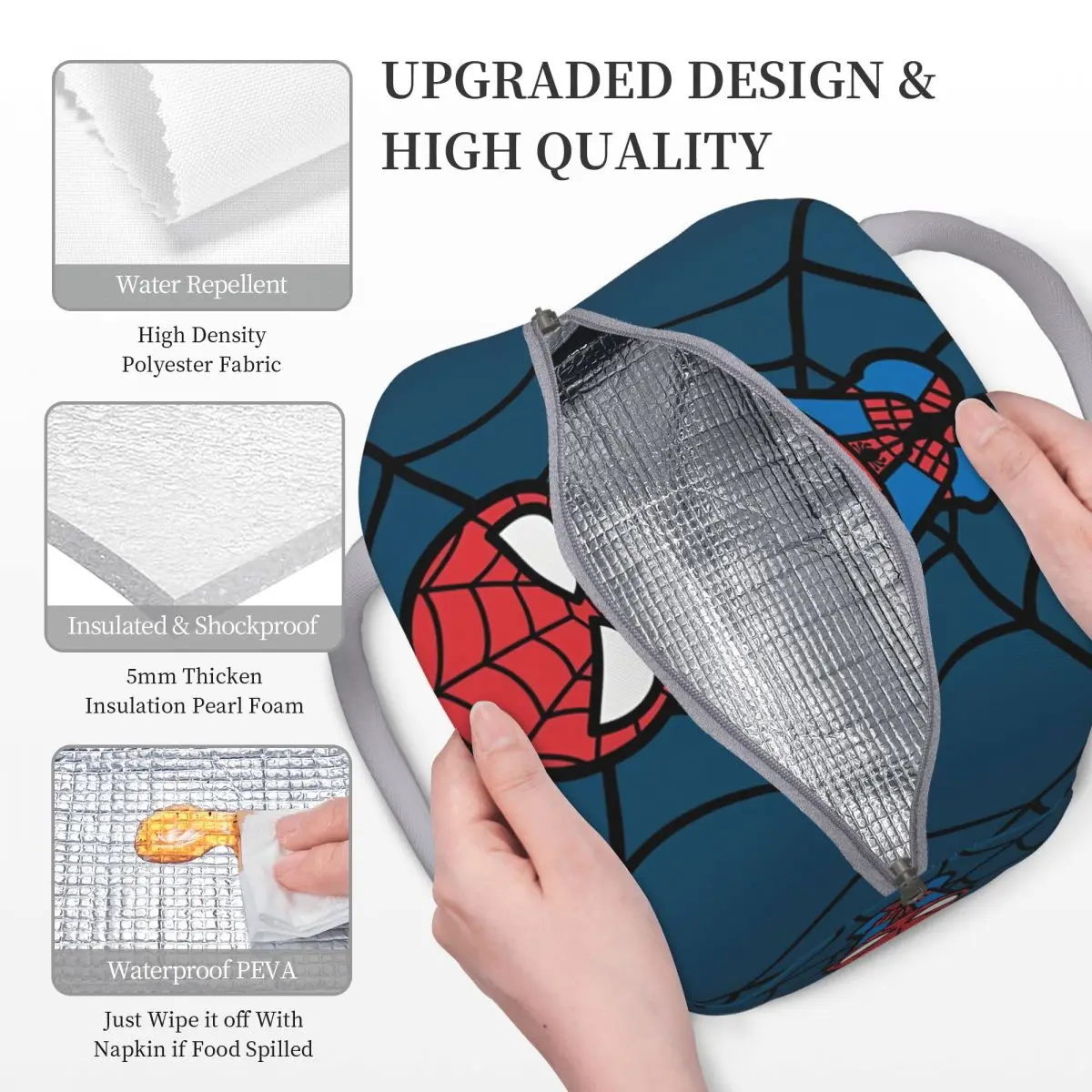 Grandes boîtes à lunch isothermes Spider Man, stockage de produits alimentaires, refroidisseur thermique pour le bureau