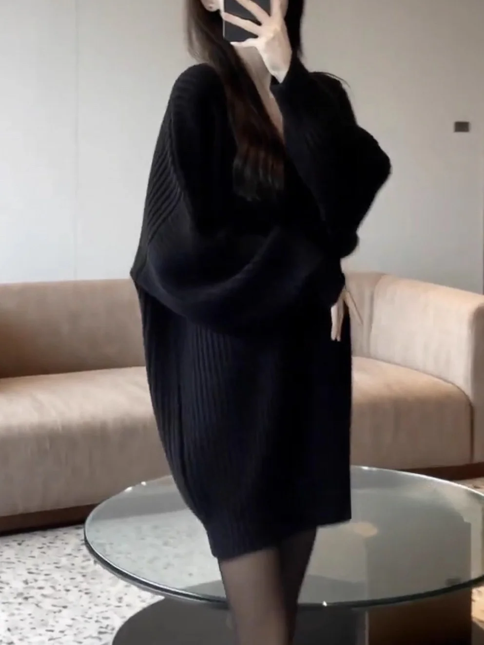 

Loose Fit V-Ne Knitted Dr Bla Casual Sle Women's Autumn Winter Slimming ort Dr Comfortable Long Sve Dr