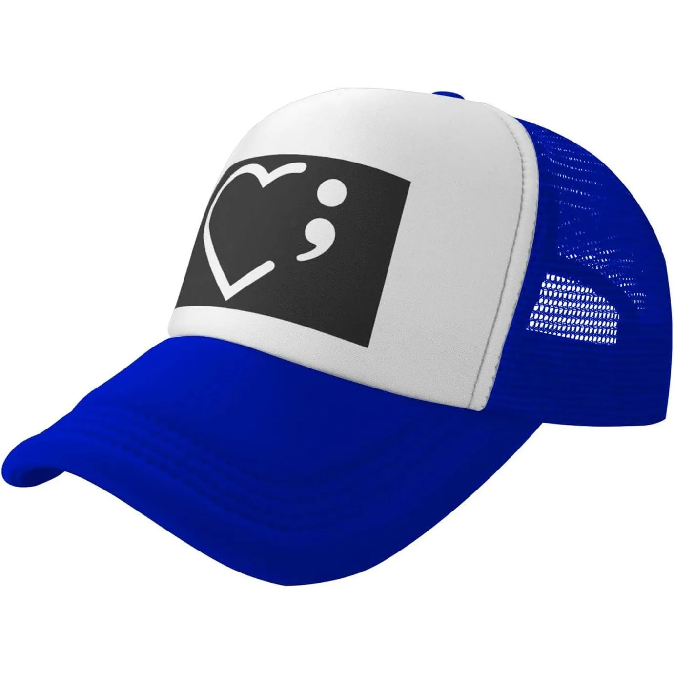 Heart Semicolon Suicide Prevention Awareness Trucker Hat Mesh Baseball Snapback Cap
