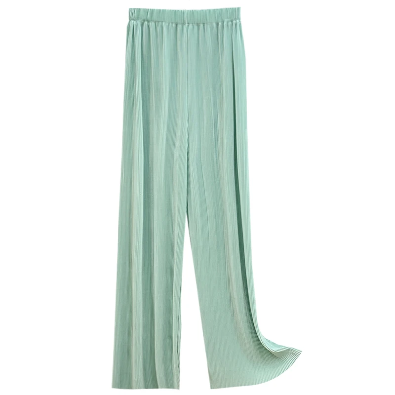 Summer Thin Chiffon Wide Leg Pants For Women Casual High Waist Loose Straight Long Pants Lady Pleated Wide Leg Trousers