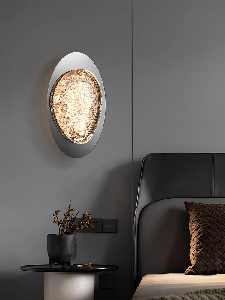 

Minimalist Oval Art Wall Lamp Modern Ice Textured LED Wall Sconce Wall Mounted Light For Bedroom Bedside Living Room Decor