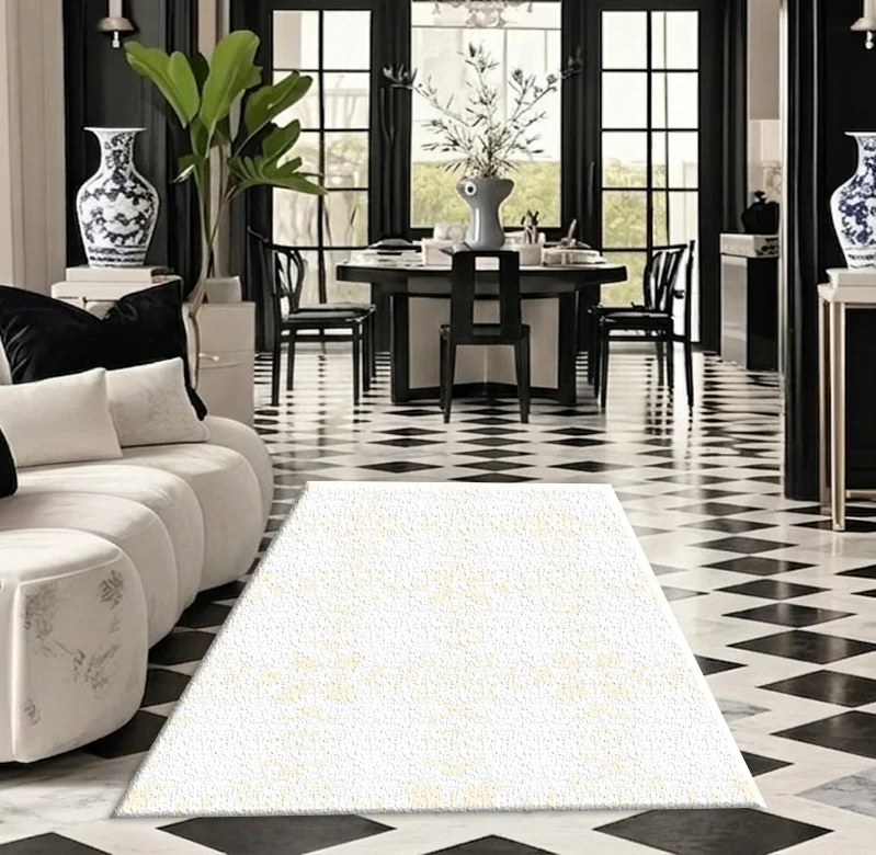 Light Beige Floral Brocade Pattern Carpet, Exquisite and Luxurious Seamless Printed Square Carpet, Suitable for Neutral Home Decor