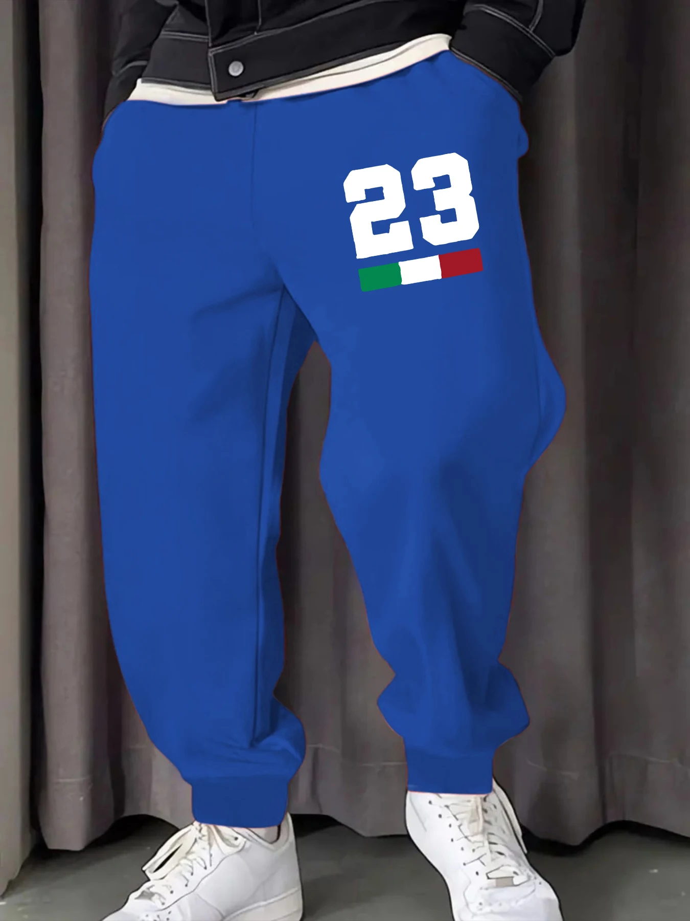

Number 23 Itaily Flag Prints Mans Sweatpants Warm Britches Joggers Street Fashion Long Pants Pocket Hip Hop All-Match Trousers