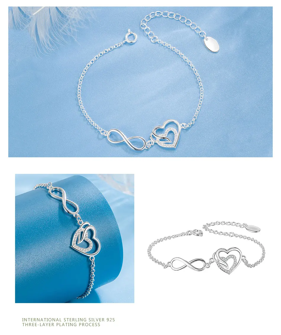 ZDADAN 925 Sterling Silber Einfaches Zirkon Herzförmiges 8 Armband Für Frauen Modeschmuck – Detail 4