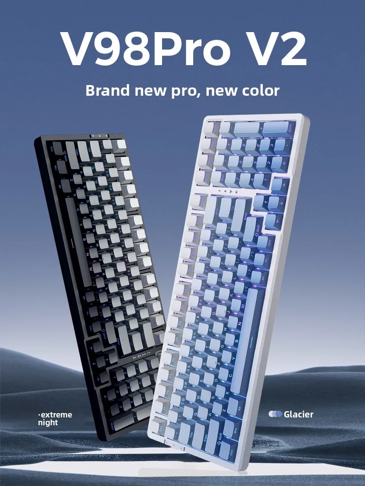 VGN V98pro V2 Mechanical Keyboard Wireless Bluetooth 3mode Ergonomic Design GASKET Hot Swap RGB Custom Office Gaming Keyboard