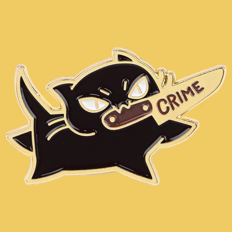 Black Cat With Knife Enamel Pins Crime Killer Brooches for Women Men Lapel pin Cartoon Metal Badge Collar Jewelry Friends Gifts